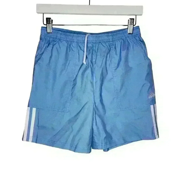 Adidas girls baby blue 3 stripe athletic shorts size large (14) - Picture 1 of 8